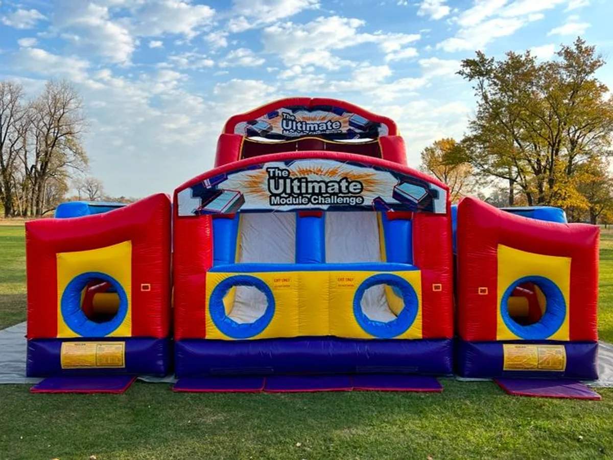 Ultimate Module Challenge inflatable obstacle course rental for Chicago backyard parties.
